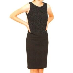 NWT Talbots Black Ponte Floral Embroidered Lace Formal Sheath Dress Women 16P